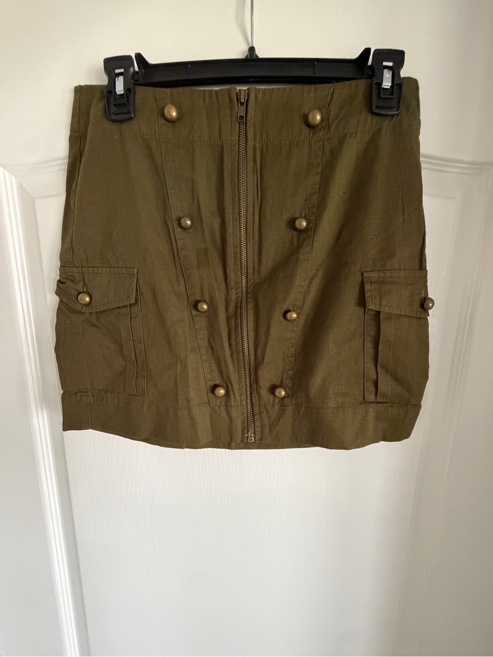 Mimi Chica Olive Utility Cargo Mini Skirt with Brass Buttons